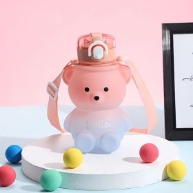 1pc Bear Cute Water Cup, Summer Plastic Cup, Portable Straw Cup, Large-capacity Water Bottle With Strap - Pink - 800ml