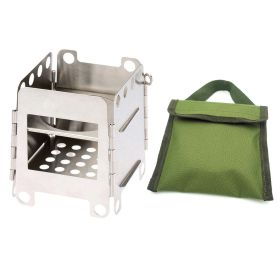 Camping Wood Stove; Portable Outdoor Folding Picnic Grill BBQ Cooking Stove - Silvery