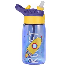 16.2Oz Leak-proof Kids Water Bottle with Straw Push Button Sport Water Bottle for Kids Crab Ship Jellyfish Rocket - Rocket