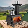 Portable Wood Camping Burning Stove Heater with 2 Cooking Positions - Black