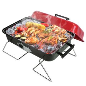 Portable Charcoal Grill Outdoor Tabletop Grill Small Barbecue Smoker Folding BBQ Grill with Lid for Backyard Camping Picnics Beach - Black