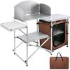 Camping Kitchen Table Picnic Cabinet Folding Cooking Storage Rack Portable Brown - Default