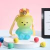 1pc Bear Cute Water Cup, Summer Plastic Cup, Portable Straw Cup, Large-capacity Water Bottle With Strap - Pink - 800ml