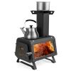 Portable Wood Camping Burning Stove Heater with 2 Cooking Positions - Black