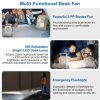 Desk Cooling Fan w/180¬∞Adjustable LED Lamp Baby Stroller Fan Emergency Flashlight Torch - Blue