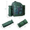 Picnic Backpack Set With Cutlery Kit Cooler Compartment Blanket For 4 Persons Picnic Bag with Tableware for Outdoor Camping BBQ  - green