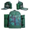 Picnic Backpack Set With Cutlery Kit Cooler Compartment Blanket For 4 Persons Picnic Bag with Tableware for Outdoor Camping BBQ  - green