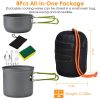 8Pcs Camping Cooking Ware Set Camping Stove Cookware Set Aluminum Pot Foldable Knife Fork Spoon Set for Hiking Picnic Outdoor - Grey