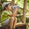 16.2Oz Leak-proof Kids Water Bottle with Straw Push Button Sport Water Bottle for Kids Crab Ship Jellyfish Rocket - Rocket