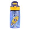 16.2Oz Leak-proof Kids Water Bottle with Straw Push Button Sport Water Bottle for Kids Crab Ship Jellyfish Rocket - Rocket