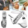 420 Camping Knife Cutlery Multi-function Table Knife Stainless Steel Pocket Knife Folding Fork Spoon Outdoor Survival Hand Tools - China - Upgrade 1pc