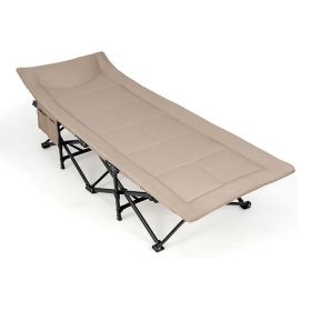 Outdoor Car Traveling Folding Camping Cot for Adults (Color: khaki, Type: Camping Cot)